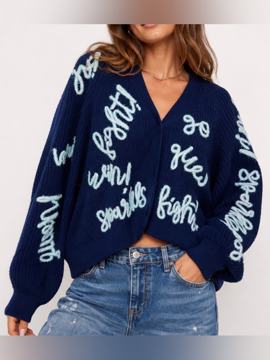 Queen Of Sparkles Women's Go Set Fight Cardigan In Navy New